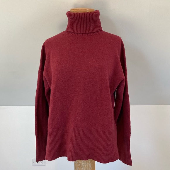 J. Crew Side Slit Supersoft Turtleneck Sweater in Burgundy - Picture 5 of 16